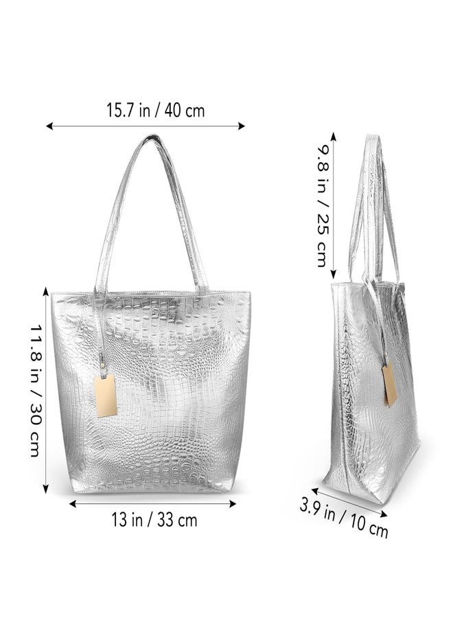 BESTYASH Large Capacity Pattern Handbag for Women Silver Pu Tote Shoulder Bag with Handle for Travel Work Shopping - Image 4